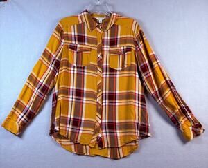 cato mustard plaid flannel button down chest pockets